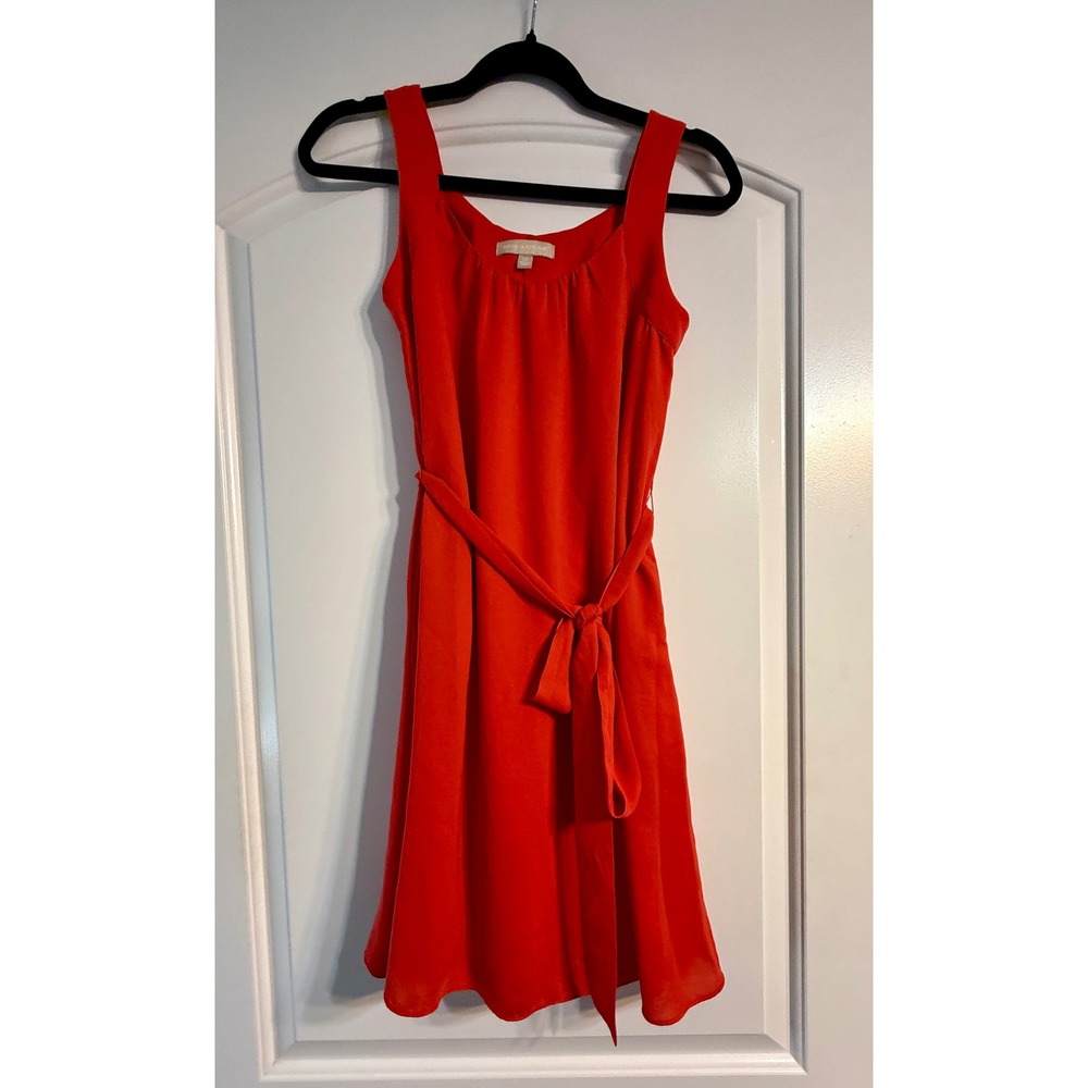 Banana Republic Dress 0P Orange Red Sleeveless Fit Flare Belted Classic Flowy